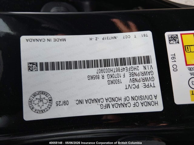 Продажа на аукционе авто 2026 Honda Civic Sport/sport Touring, vin: 2HGFE4F86TH003907, номер лота: 40055148