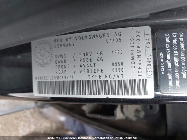 Aukcja sprzedaży 2005 Volkswagen Jetta, vin: WVWSR21J25W059671, numer aukcji: 40066719