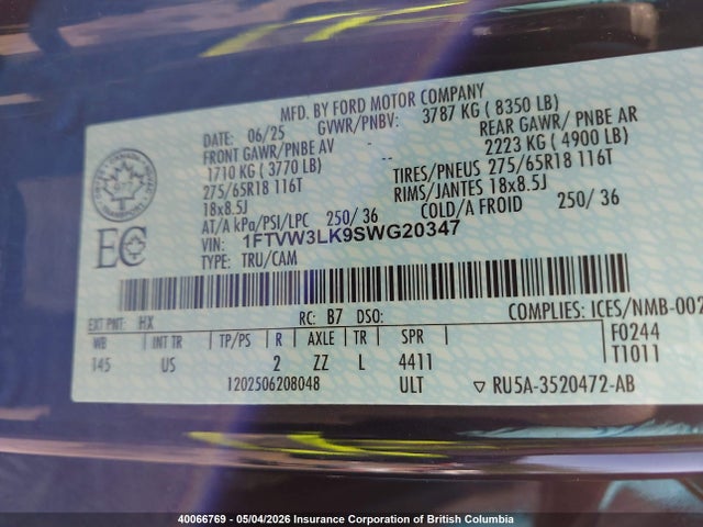 1FTVW3LK9SWG20347 Ford F150