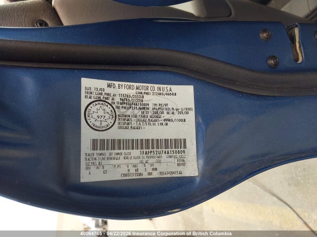 Продаж на аукціоні авто 2004 Ford Taurus Lx, vin: 1FAFP52U74A150809, номер лоту: 40064765