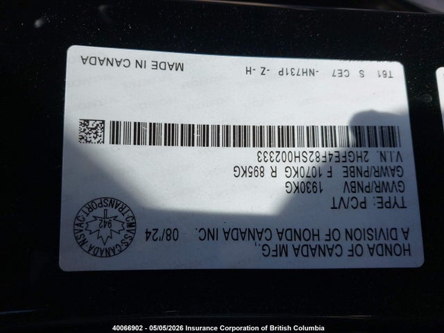 Продажа на аукционе авто 2025 Honda Civic, vin: 2HGFE4F82SH002333, номер лота: 40066902