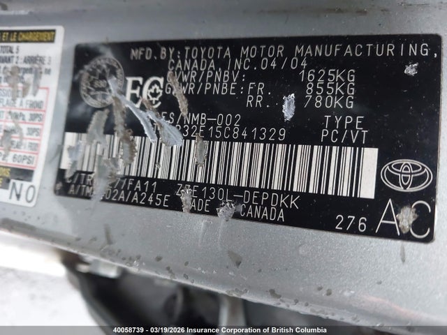 40058739 :رقم المزاد ، 2T1BR32E15C841329 vin ، 2005 Toyota Corolla Ce/le/s مزاد بيع