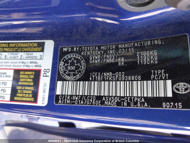 4T1BF1FK5FU938806 Toyota Camry
