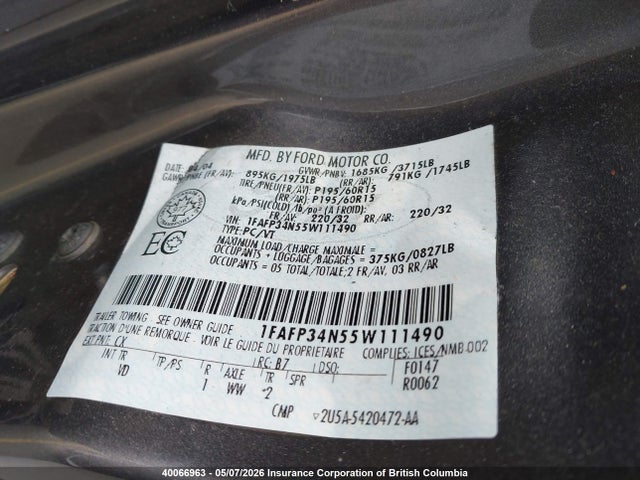 Продаж на аукціоні авто 2005 Ford Focus, vin: 1FAFP34N55W111490, номер лоту: 40066963