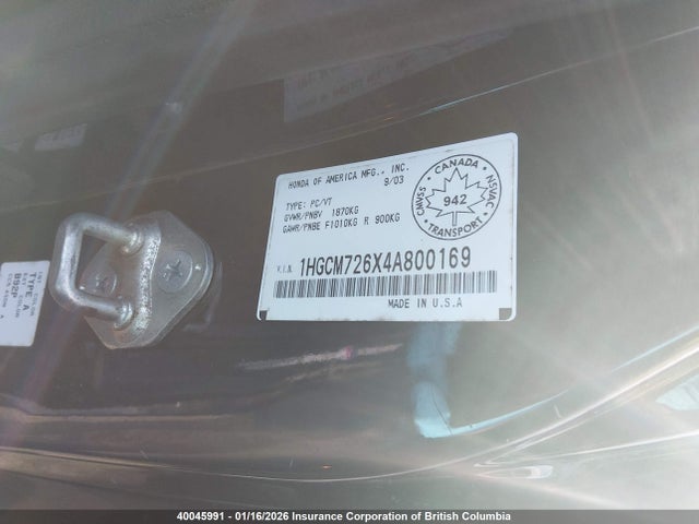 40045991 :رقم المزاد ، 1HGCM726X4A800169 vin ، 2004 Honda Accord Ex مزاد بيع