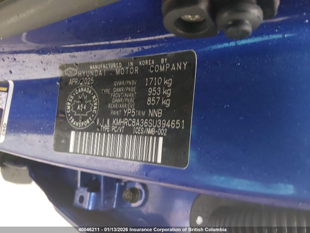 Продаж на аукціоні авто 2025 Hyundai Venue Sel/limited, vin: KMHRC8A36SU394651, номер лоту: 40046211