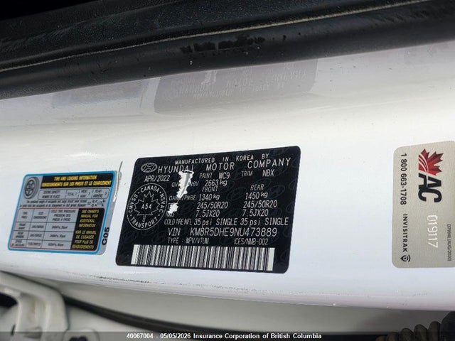 2022 Hyundai Palisade Limited მანქანა იყიდება აუქციონზე, vin: KM8R5DHE9NU473889, აუქციონის ნომერი: 40067004