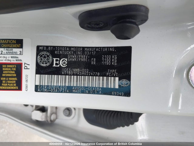 40048658 :رقم المزاد ، 4T1BD1FK5HU224778 vin ، 2017 Toyota Camry Hybrid/le/xle/se مزاد بيع