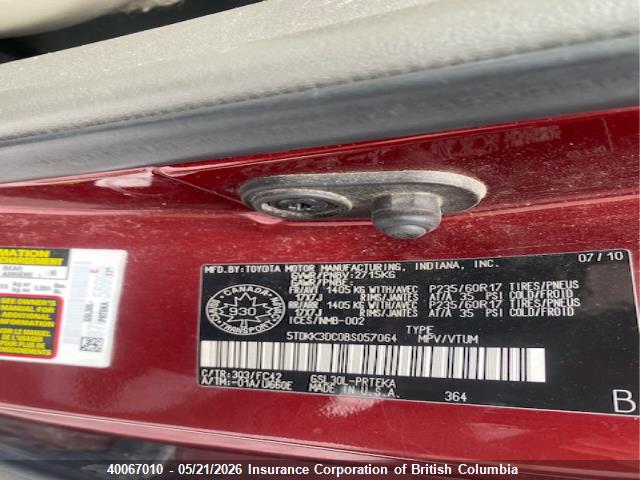 2011 Toyota Sienna Le მანქანა იყიდება აუქციონზე, vin: 5TDKK3DC0BS057064, აუქციონის ნომერი: 40067010