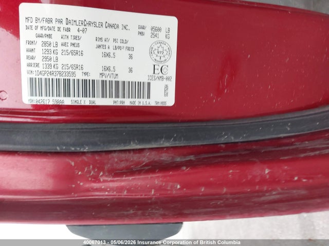 Aukcja sprzedaży 2007 Dodge Grand Caravan Se, vin: 1D4GP24R37B233595, numer aukcji: 40067013