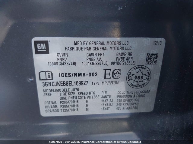 Aukcja sprzedaży 2014 Chevrolet Trax, vin: 3GNCJKEB8EL169927, numer aukcji: 40067020