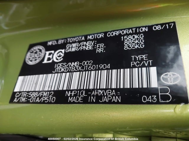 JTDKDTB3XJ1601904 Toyota PRIUS C