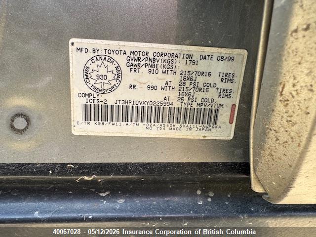 40067028 :رقم المزاد ، JT3HP10VXY0225994 vin ، 2000 Toyota Rav4 مزاد بيع