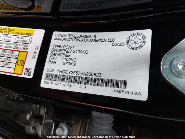 1HGCY2F57PA800823 Honda Accord Hybrid Sport