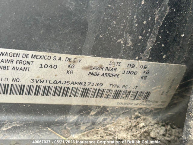 Aukcja sprzedaży 2010 Volkswagen Golf, vin: 3VWTL8AJ5AM617139, numer aukcji: 40067037