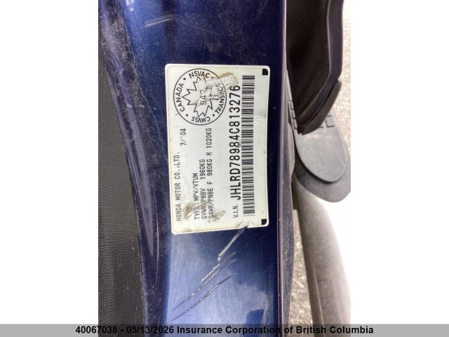Aukcja sprzedaży 2004 Honda Cr-v, vin: JHLRD78984C813276, numer aukcji: 40067038