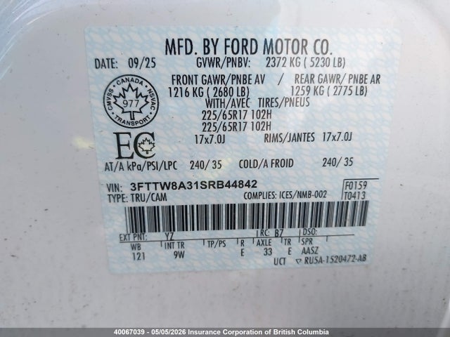 Продажа на аукционе авто 2025 Ford Maverick Xl, vin: 3FTTW8A31SRB44842, номер лота: 40067039
