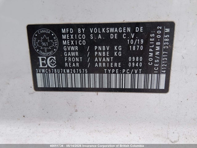 3VWC57BU7KM267575 Volkswagen Jetta S/se/r-line