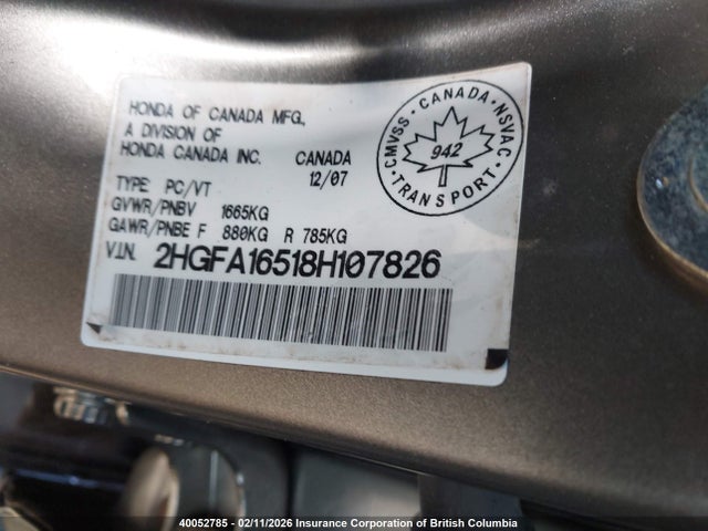 Продаж на аукціоні авто 2008 Honda Civic Lx, vin: 2HGFA16518H107826, номер лоту: 40052785