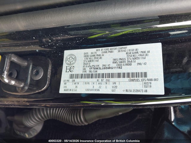 Продажа на аукционе авто 2025 Ford F-150 Lightning Flash, vin: 1FT6W3LU8SWG11192, номер лота: 40053320