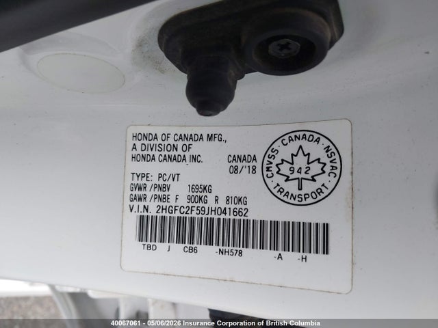 2HGFC2F59JH041662 Honda Civic