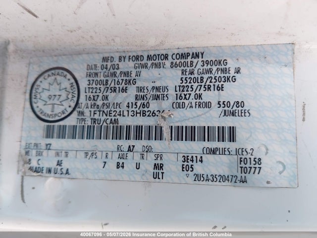 Продаж на аукціоні авто 2003 Ford E-series, vin: 1FTNE24L13HB26364, номер лоту: 40067096