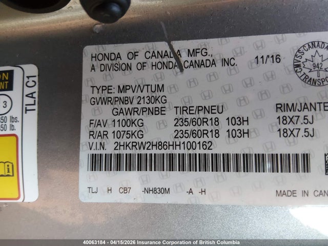 2HKRW2H86HH100162 Honda CR-V EXL