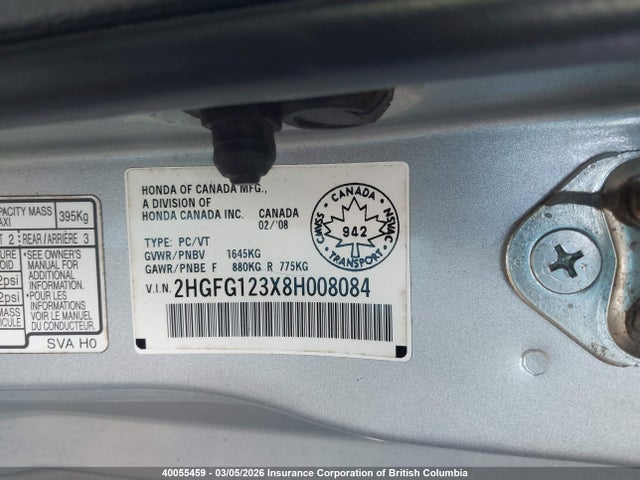 Продаж на аукціоні авто 2008 Honda Civic Dx-g, vin: 2HGFG123X8H008084, номер лоту: 40055459