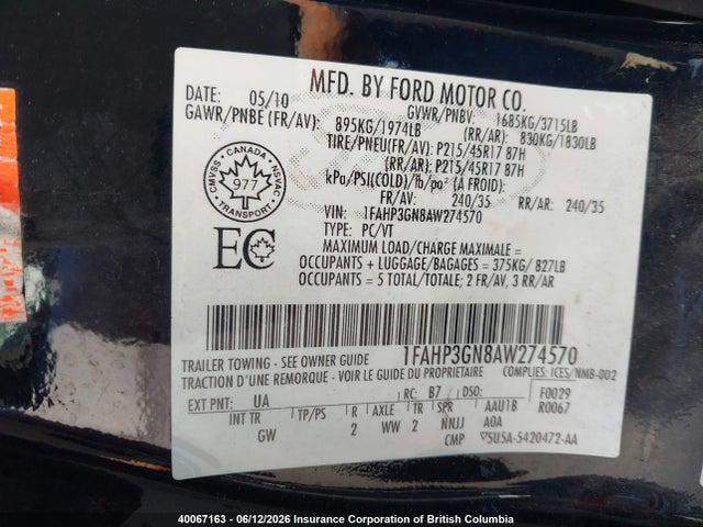 2010 Ford Focus მანქანა იყიდება აუქციონზე, vin: 1FAHP3GN8AW274570, აუქციონის ნომერი: 40067163