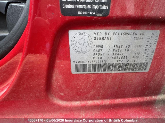 Aukcja sprzedaży 2007 Volkswagen Rabbit, vin: WVWCR71K07W024575, numer aukcji: 40067170