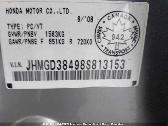 2008 Honda Fit მანქანა იყიდება აუქციონზე, vin: JHMGD38498S813153, აუქციონის ნომერი: 40067185