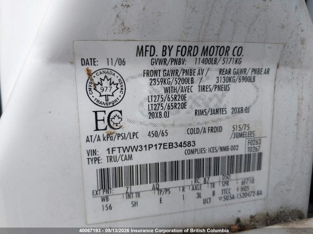 Aukcja sprzedaży 2007 Ford F350, vin: 1FTWW31P17EB34583, numer aukcji: 40067193