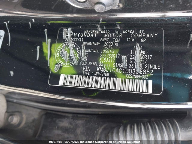 Продаж на аукціоні авто 2011 Hyundai Tucson Gl/gls, vin: KM8JTCAC1BU303852, номер лоту: 40067194