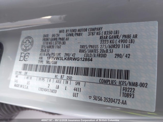 1FTVW3LK8RWG12864 Ford F150