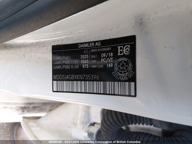 Продаж на аукціоні авто 2019 Mercedes-benz Cla 250 4matic, vin: WDDSJ4GB9KN735396, номер лоту: 40059349