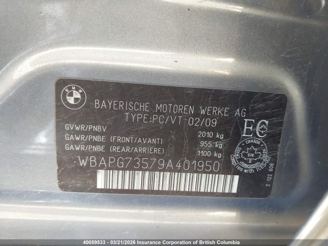 40059533 :رقم المزاد ، WBAPG73579A401950 vin ، 2009 Bmw 323 I مزاد بيع