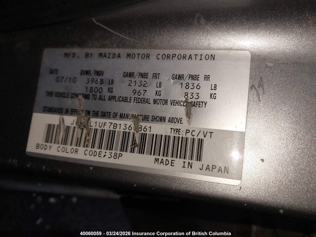 Aukcja sprzedaży 2011 Mazda 3 I, vin: JM1BL1UF7B1369861, numer aukcji: 40060059