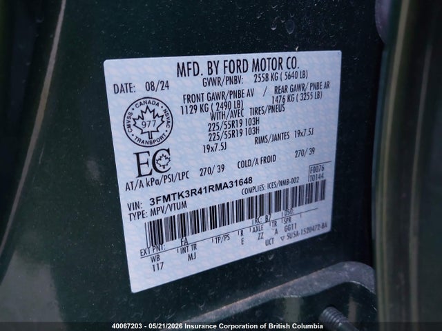 40067203 :رقم المزاد ، 3FMTK3R41RMA31648 vin ، 2024 Ford Mustang Mach-e Premium مزاد بيع