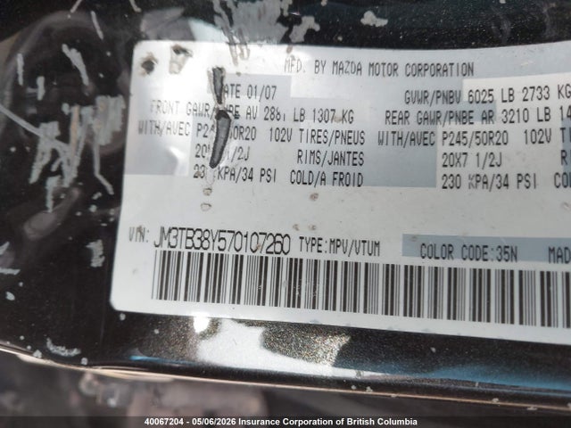 Aukcja sprzedaży 2007 Mazda Cx-9, vin: JM3TB38Y570107260, numer aukcji: 40067204