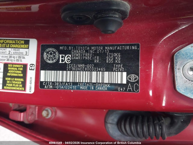 40061549 :رقم المزاد ، 2T1KU4EE8DC023465 vin ، 2013 Toyota Corolla Matrix مزاد بيع