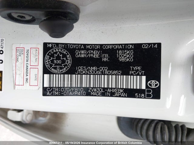 JTDKN3DU6E1805852 Toyota Prius