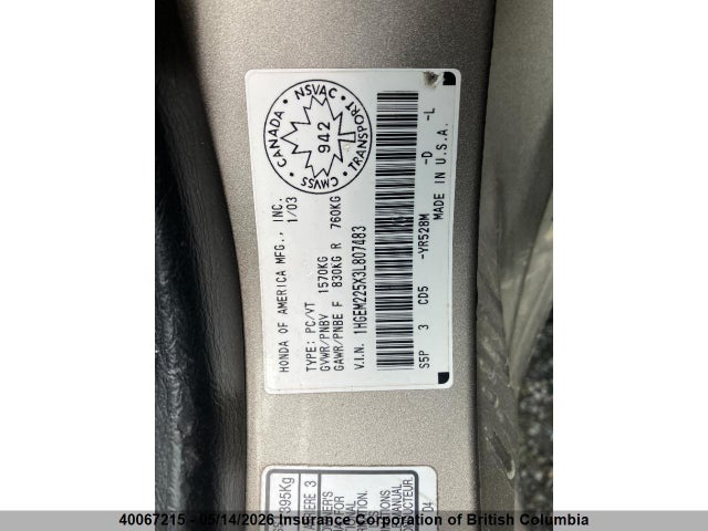 Продаж на аукціоні авто 2003 Honda Civic, vin: 1HGEM225X3L807483, номер лоту: 40067215