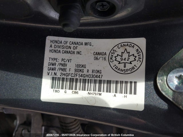 Продаж на аукціоні авто 2016 Honda Civic, vin: 2HGFC2F54GH030447, номер лоту: 40067216