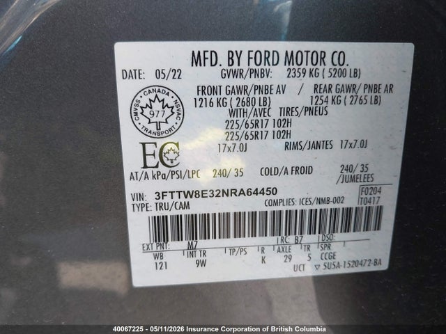 Продаж на аукціоні авто 2022 Ford Maverick Xl, vin: 3FTTW8E32NRA64450, номер лоту: 40067225