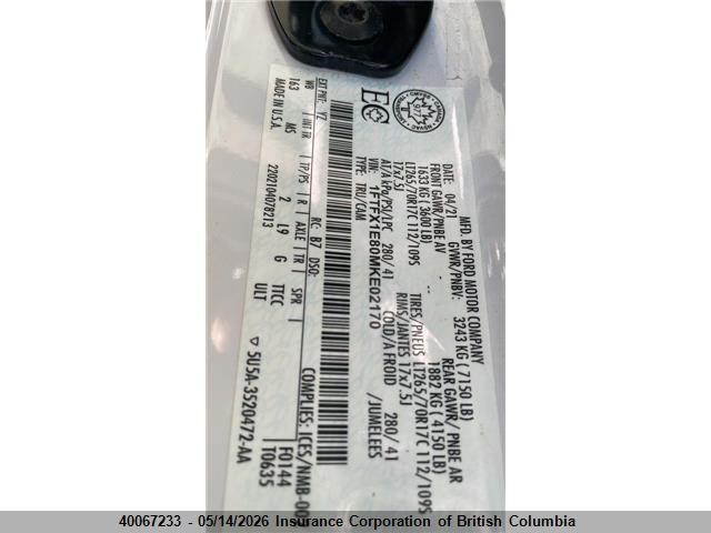 Продажа на аукционе авто 2021 Ford F150, vin: 1FTFX1E80MKE02170, номер лота: 40067233