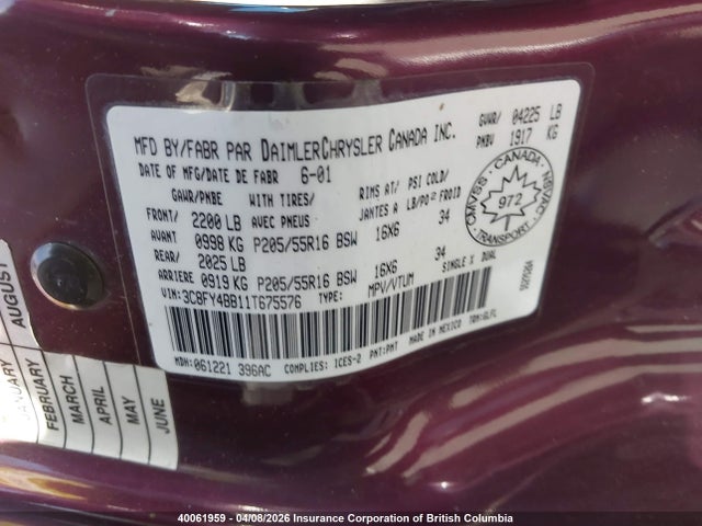 Продажа на аукционе авто 2001 Chrysler Pt Cruiser, vin: 3C8FY4BB11T675576, номер лота: 40061959