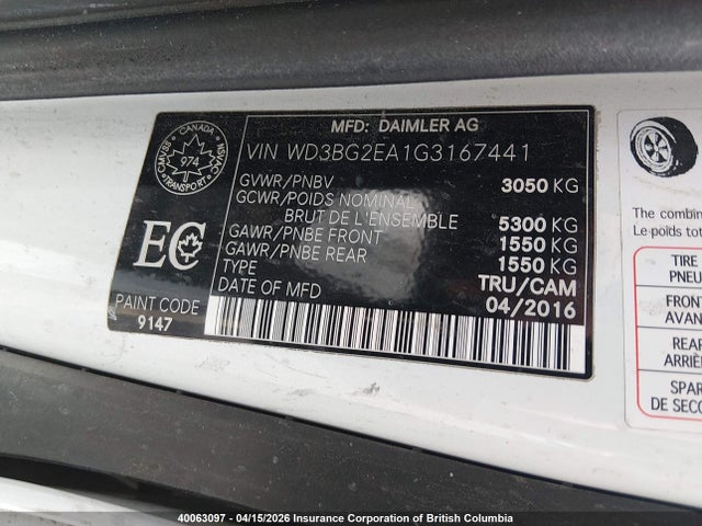 Aukcja sprzedaży 2016 Mercedes-benz Metris, vin: WD3BG2EA1G3167441, numer aukcji: 40063097