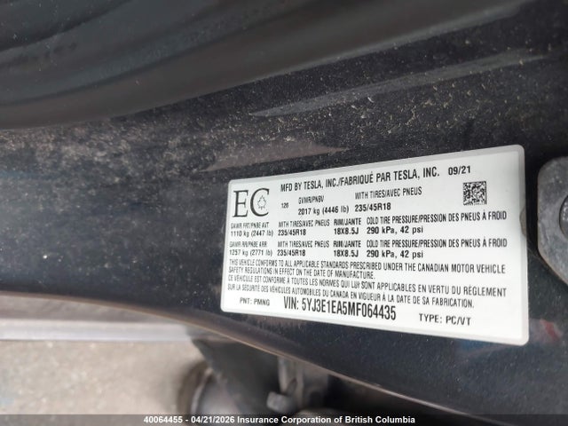 Aukcja sprzedaży 2021 Tesla Model 3, vin: 5YJ3E1EA5MF064435, numer aukcji: 40064455