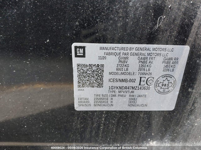 1GYKNDR47MZ143630 Cadillac Xt5 Premium Luxury