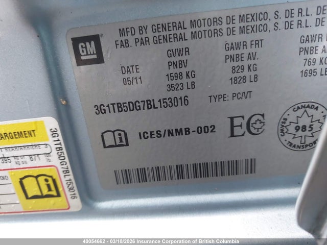 Aukcja sprzedaży 2011 Chevrolet Aveo Ls, vin: 3G1TB5DG7BL153016, numer aukcji: 40054662